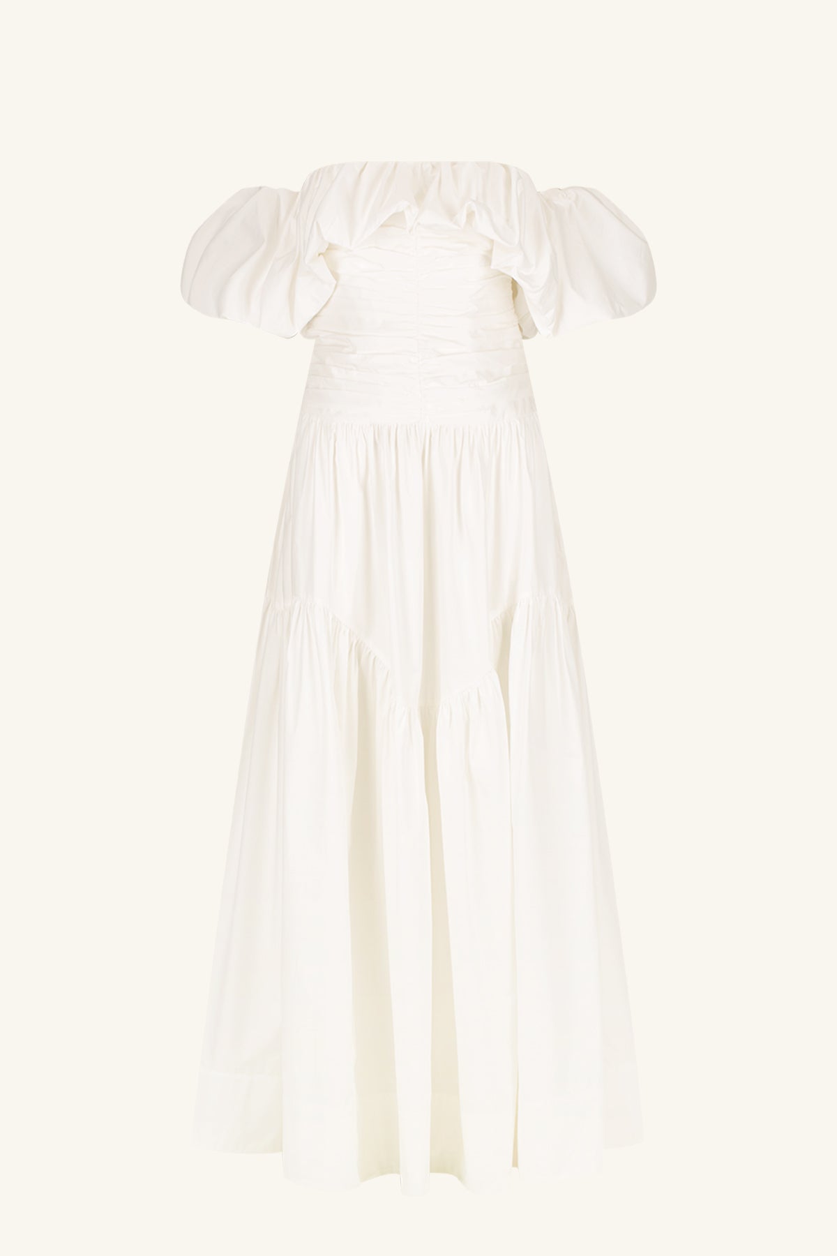 Maiori Off Shoulder Ruched Bodice Maxi Dress | Ivory | Dresses