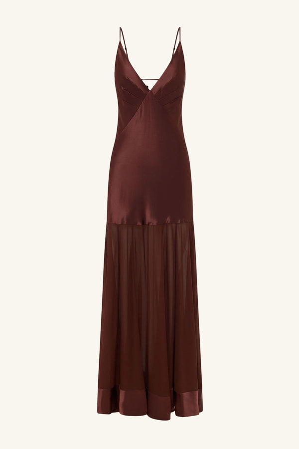 MORAYA PLUNGED MAXI DRESS - COFFEE_G