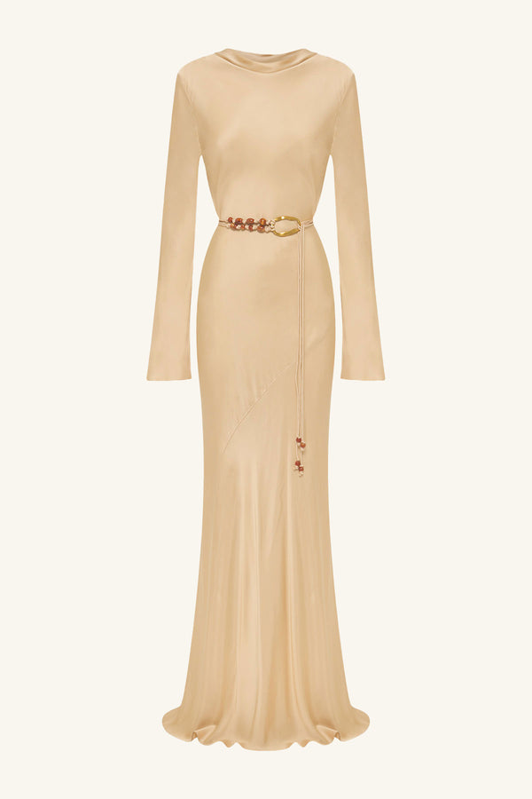 maxi dress gold belt NicoBlu Octavia Long Dress in Black and Gold Palm Embellishment 8