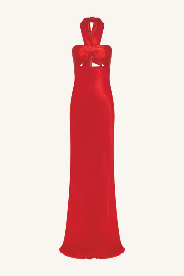 TATUM RUCHED HALTER MAXI DRESS - GRENADINE_G