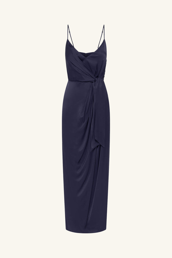 LUMIERE TIE FRONT MIDI DRESS - NIGHT SKY_G