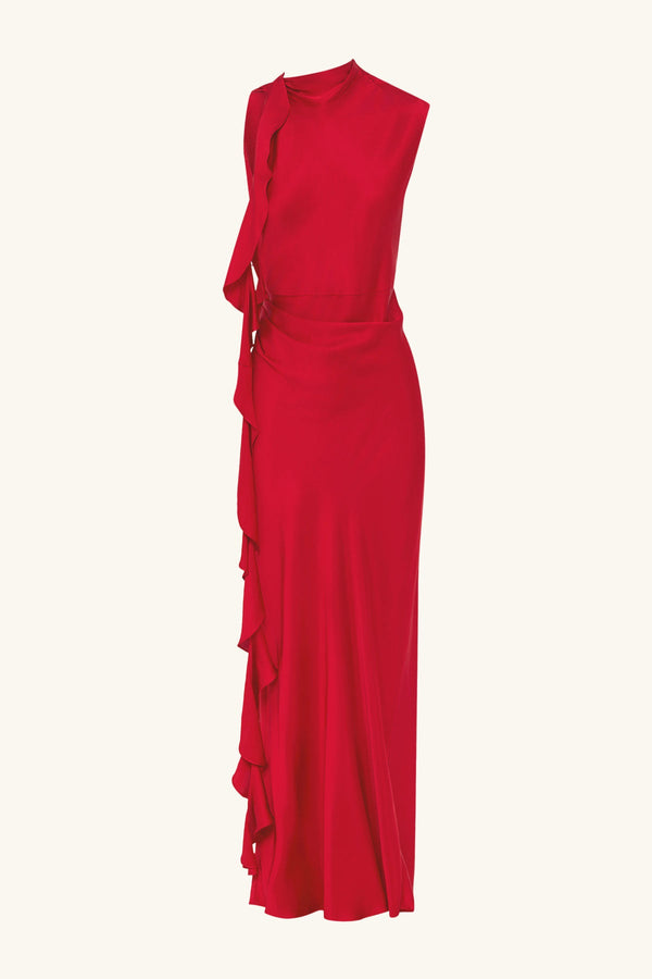 AGNES DRAPED RUFFLE MAXI DRESS - CHERRY_G