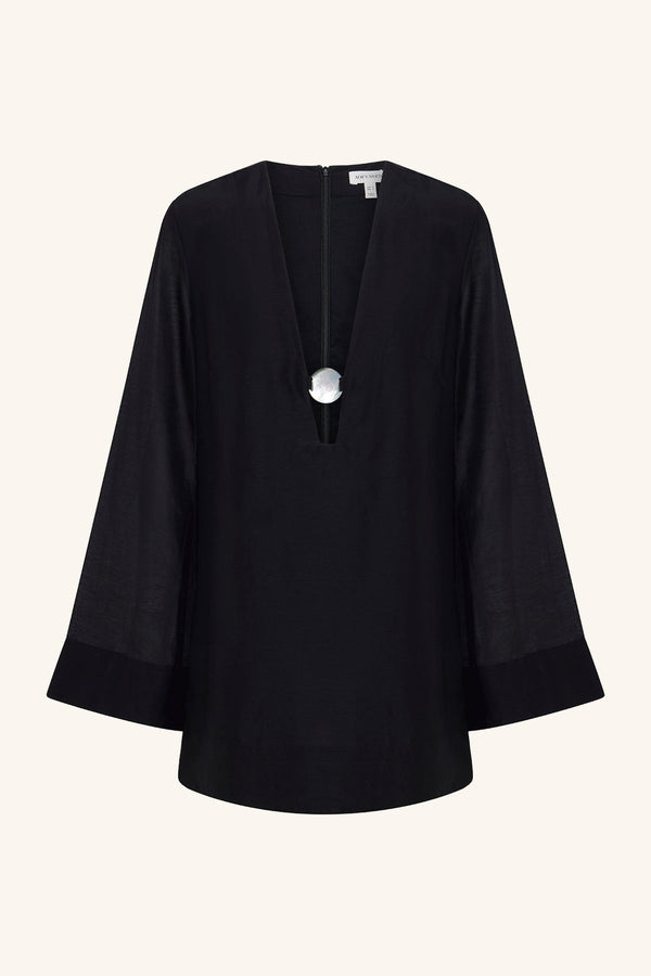 Paloma Plunged Long Sleeve Mini Dress | Black | Dresses