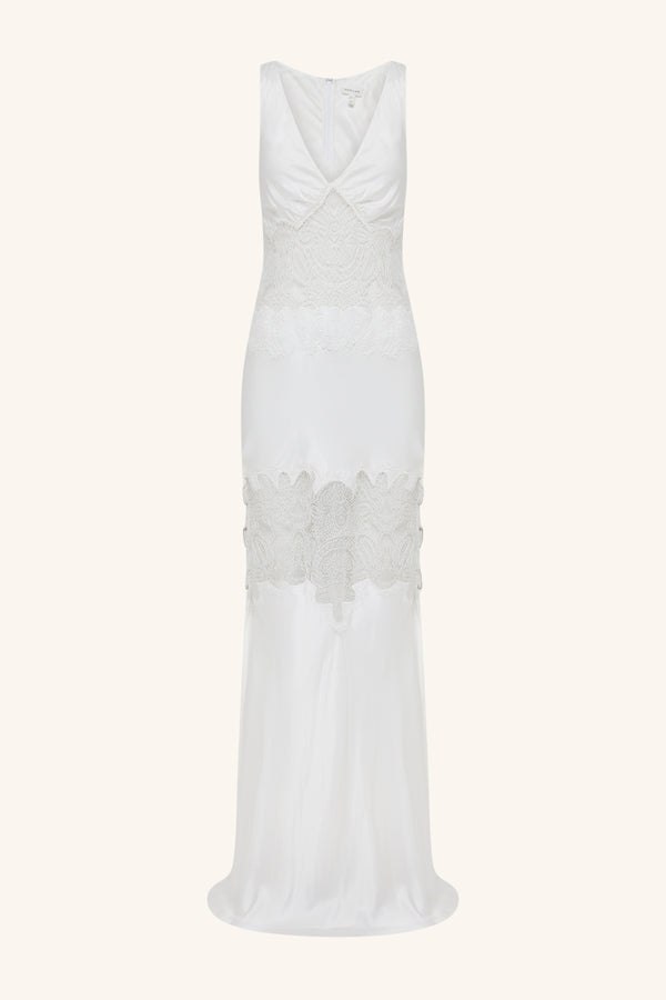 STRATUS PLUNGED LACE PANELLED MAXI DRESS - IVORY_G