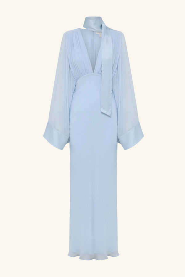 EDIE FLARED SLEEVE MAXI DRESS WITH SCARF - ARCADIAN BLUE_G