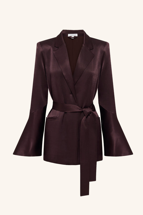 LA LUNE FLARED SLEEVE BELTED BLAZER - ESPRESSO_G