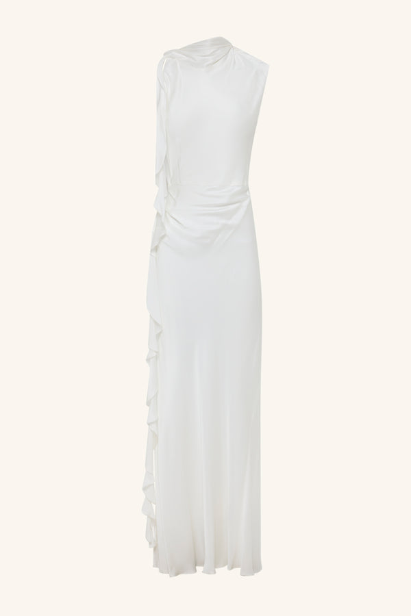 white maxi ruffle dress Shona Joy - Agnes Draped Ruffle Maxi Dress - Ivory