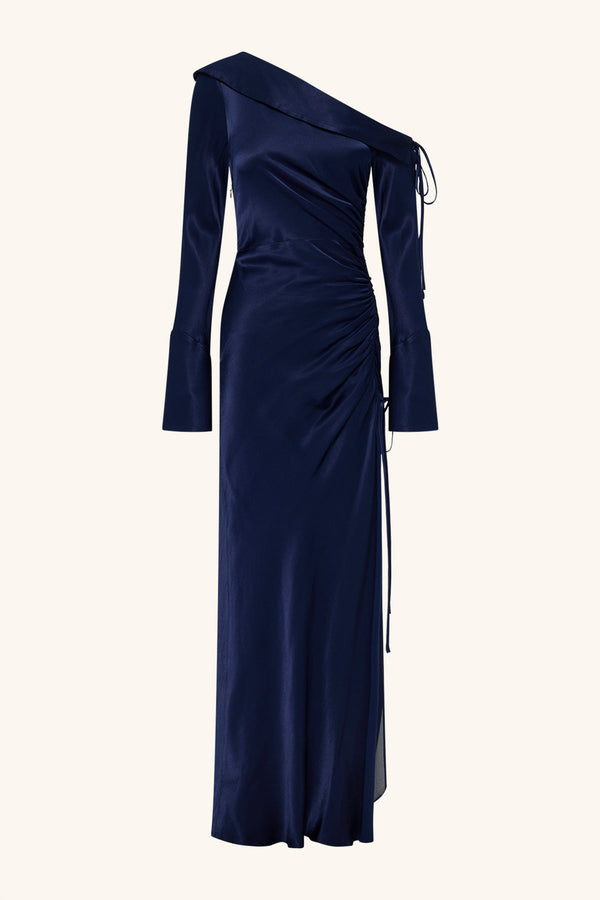 LA LUNE LONG SLEEVE GATHERED MAXI DRESS - MIDNIGHT_G