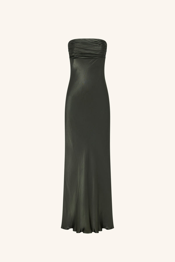 LA LUNE STRAPLESS RUCHED BODICE MAXI DRESS - FOREST_G