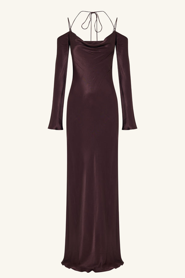 LA LUNE OFF SHOULDER TIE MAXI DRESS - ESPRESSO_G