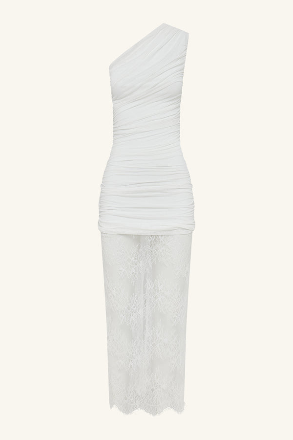 MARTINE LACE GATHERED MAXI DRESS - WHITE_G