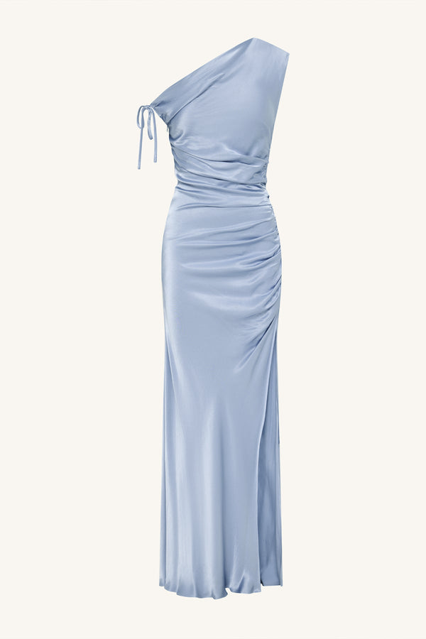 shona joy blue dress Tatum High Cowl Open Back Maxi Dress