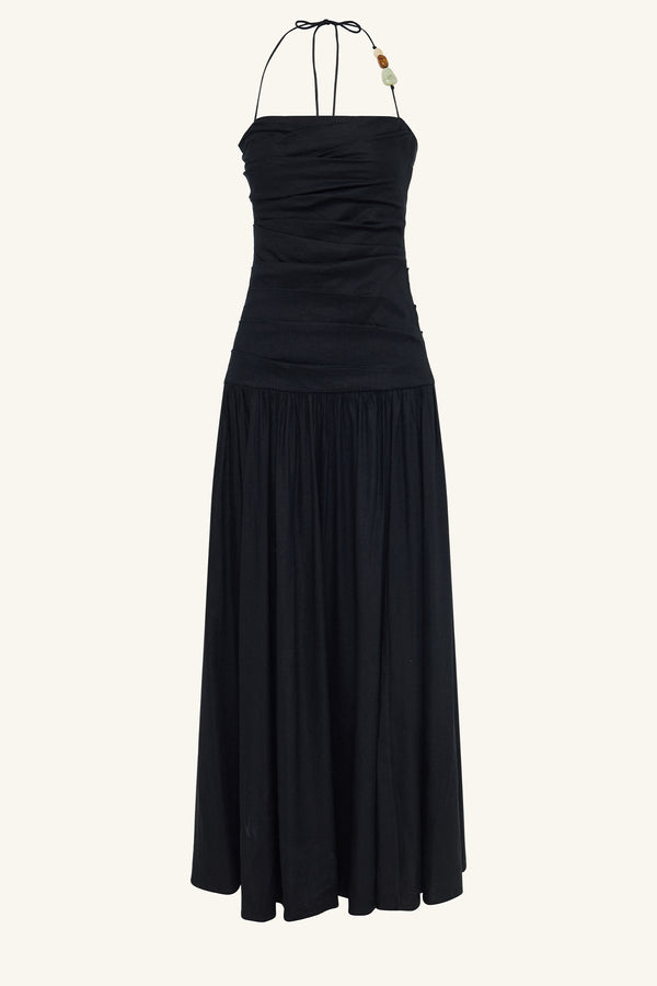 KASBAH DRAPED HALTER NECK MAXI DRESS - BLACK_G