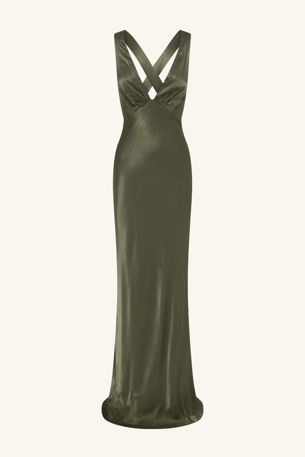 Shona Joy La Lune Plunged Cross Back Maxi Dress in Dark Green - size Aus 12/US 8 Shona Joy La Lune Plunged Cross Back Maxi Dress in Dark Green - size Aus 12/US 8
