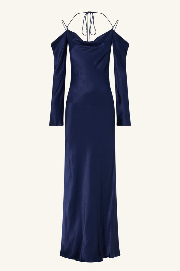LA LUNE OFF SHOULDER TIE MAXI DRESS - MIDNIGHT_G