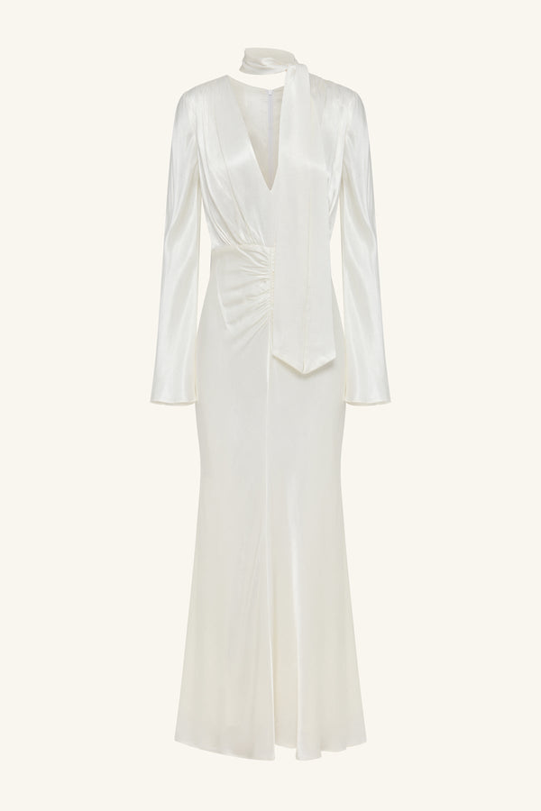 LA LUNE PLUNGED LONG SLEEVE MAXI DRESS - WHITE_G