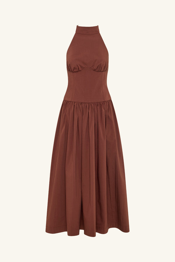CAMPBELL HALTER NECK MIDI DRESS - ESPRESSO_G
