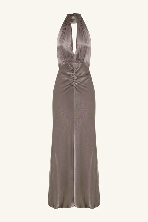 LA LUNE HALTER NECK MAXI DRESS - GRAPHITE_G