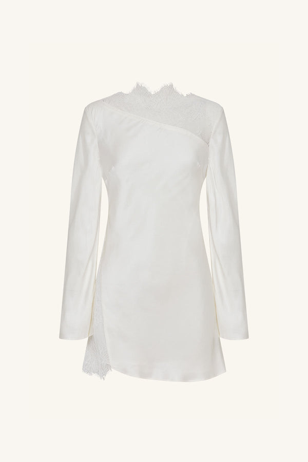 ALLEGRA LACE PANELLED MINI DRESS - WHITE_G