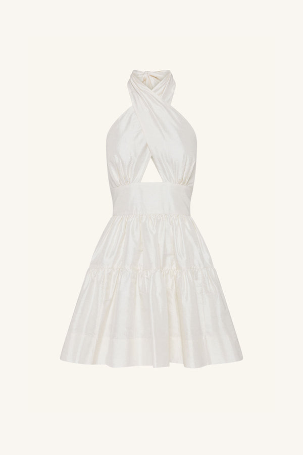 LUCERO SILK HALTER TIERED MINI DRESS_G
