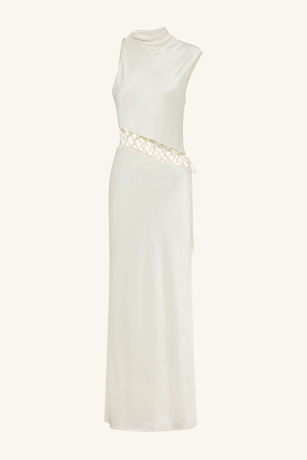 HUXLEY COWL LACE UP MAXI DRESS - VANILLA_G
