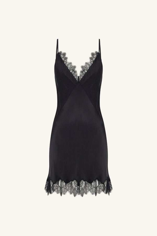 MAISIE LACE SLIP MINI DRESS - BLACK_G