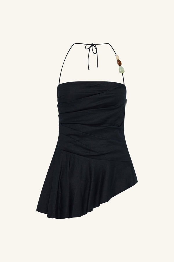 KASBAH DRAPED HALTER TOP - BLACK_G