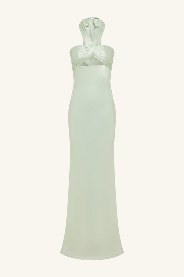 LA LUNE RUCHED HALTER MAXI DRESS - KEY LIME_G