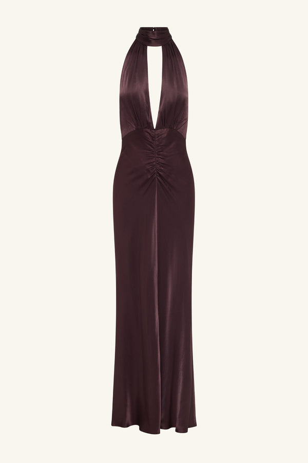 LA LUNE HALTER NECK MAXI DRESS - ESPRESSO_G