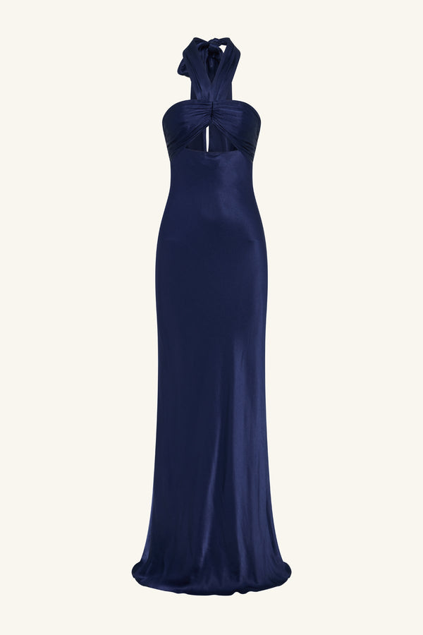 LA LUNE RUCHED HALTER MAXI DRESS - MIDNIGHT_G