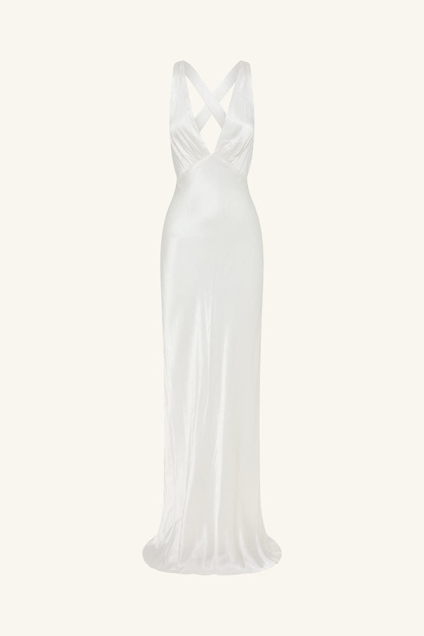 LA LUNE PLUNGED CROSS BACK MAXI DRESS - WHITE_G