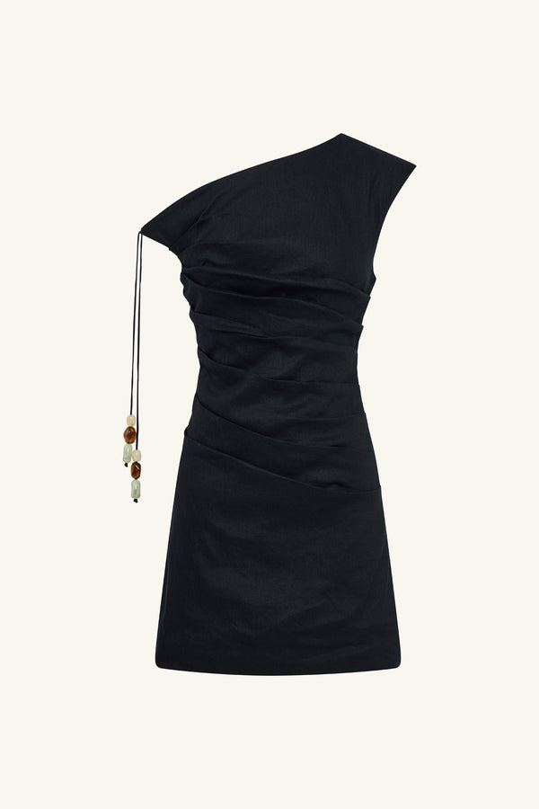 KASBAH DRAPED MINI DRESS - BLACK_G
