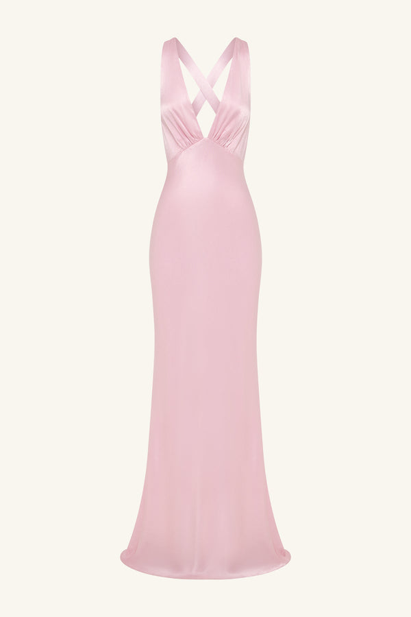 LA LUNE PLUNGED CROSS BACK MAXI DRESS - BLOSSOM_G