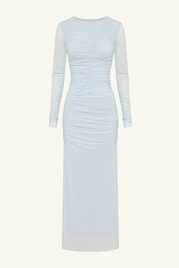 MIRA GATHERED MAXI DRESS - SKY_G