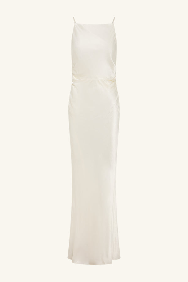 LA LUNE HIGH NECK RUCHED MAXI DRESS - WHITE_G