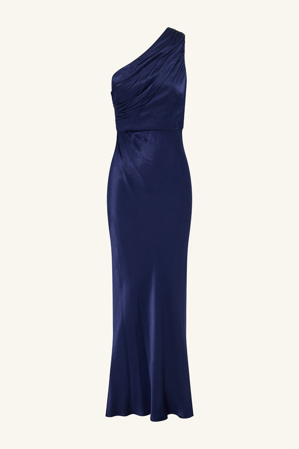 LA LUNE GATHERED ONE SHOULDER MAXI DRESS - MIDNIGHT_G