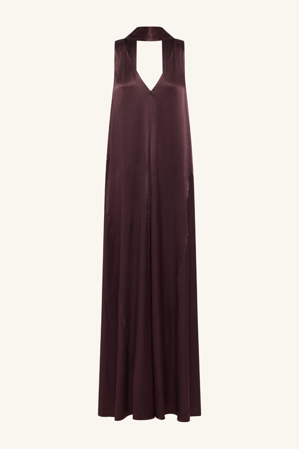 LA LUNE SCARF PANELLED MAXI DRESS - ESPRESSO_G