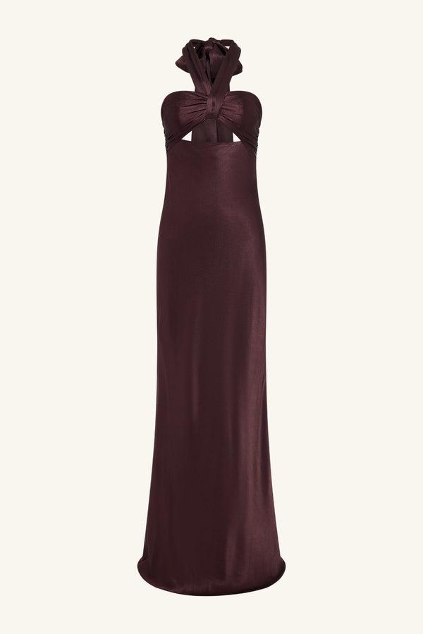 LA LUNE RUCHED HALTER MAXI DRESS - ESPRESSO_G