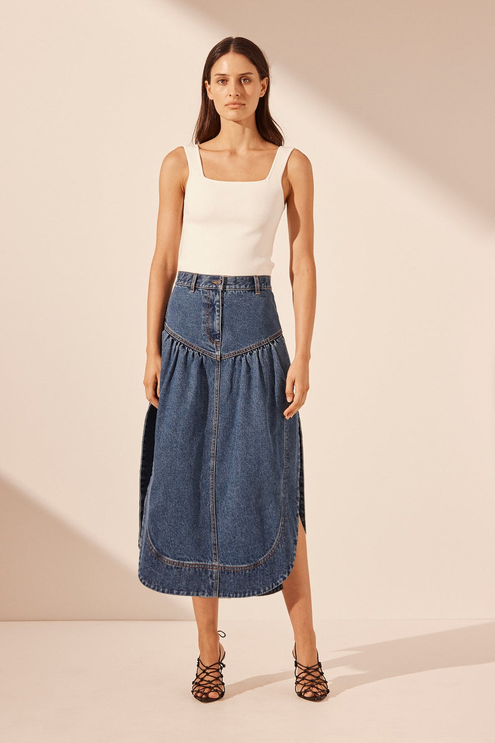 Indigo Vintage Wash Asymmetric Micro Denim Skirt