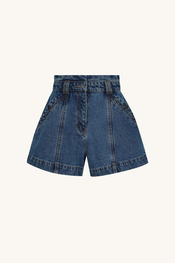 Raquel High Waisted Flared Short, Vintage Blue, Shorts, Shona Joy