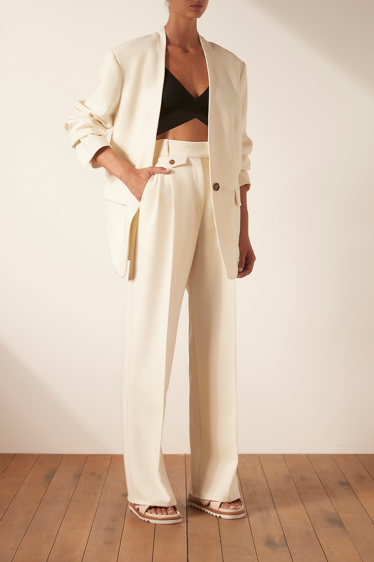 Irena Collarless Oversized Blazer | Cream | Blazers | Shona Joy