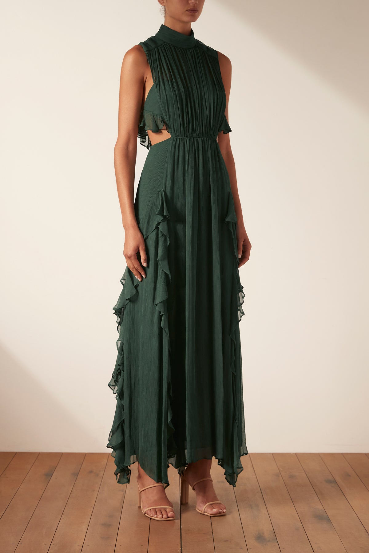 Lèonie Backless Frill Maxi Dress, Rosemary, Dresses