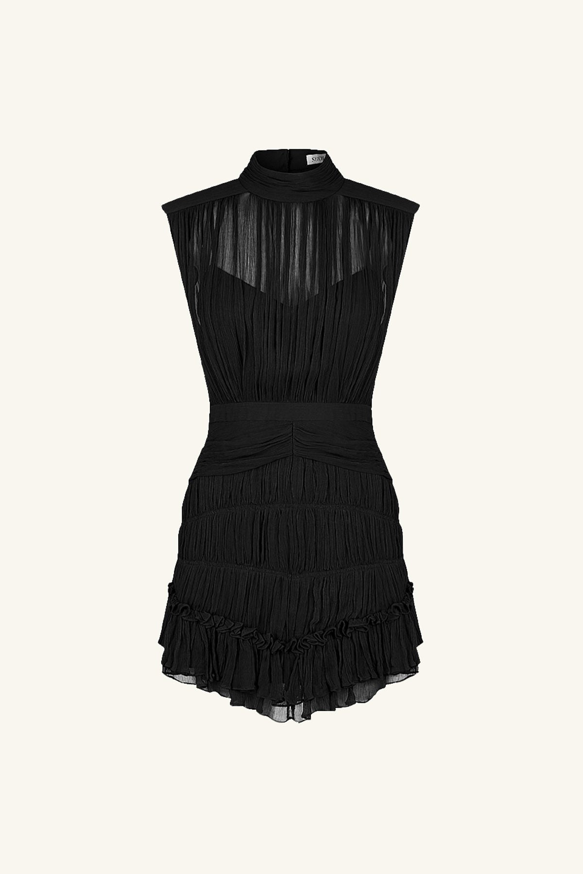 SAFIRA SLEEVELESS RUCHED MINI DRESS - BLACK