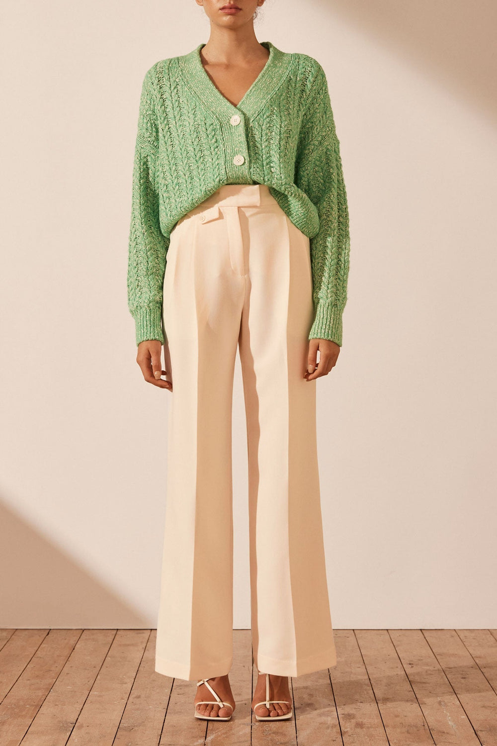 LORNA LUXE GREEN 'BUT FIRST' CARDIGAN