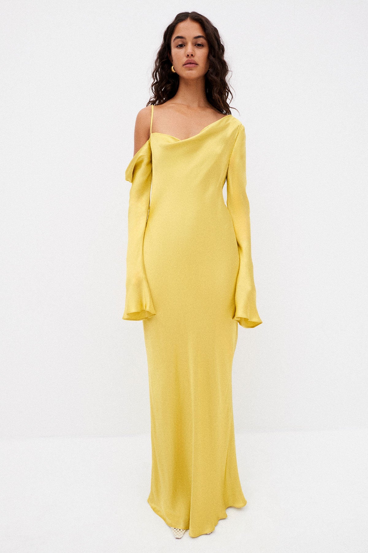 Long sleeve maxi dress yellow hotsell