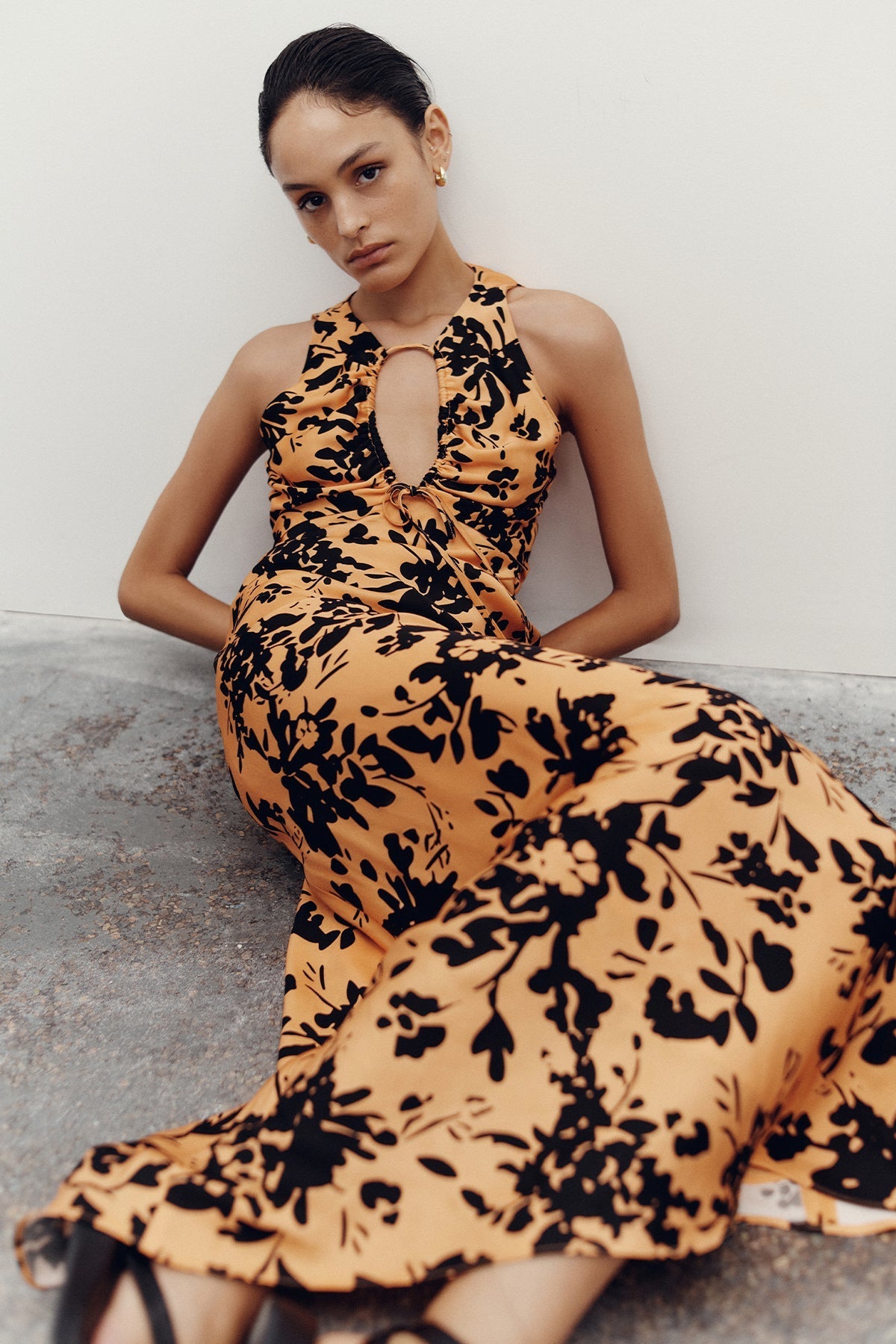 Modest Summer High Neck Dress Cheetah Floral Printed Lace Up Slit