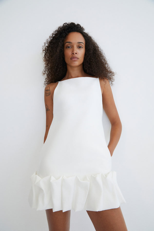 OTIS BUBBLE HEM MINI DRESS - IVORY