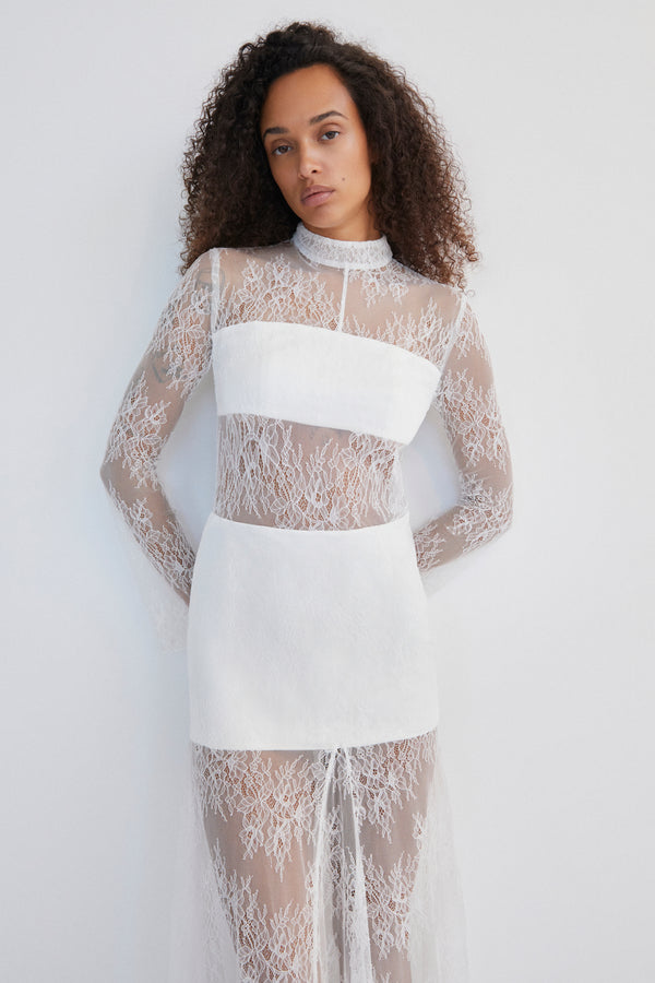 LABYRINTH LACE HIGH NECK MAXI DRESS - IVORY