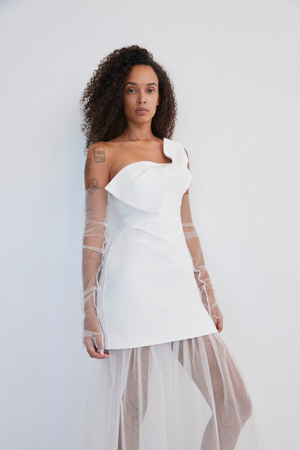 OTIS TWIST KNOT MINI DRESS - IVORY