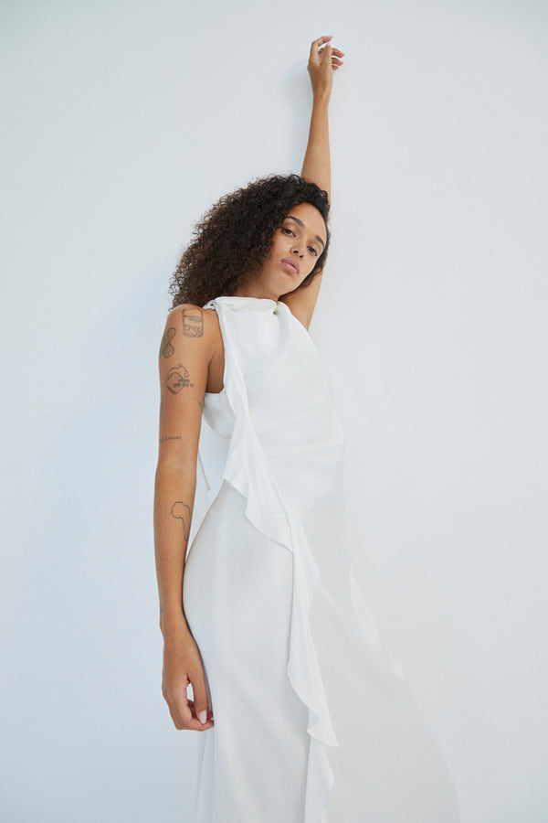 AGNES DRAPED RUFFLE MAXI DRESS - IVORY